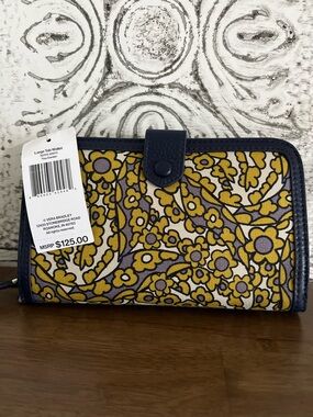 Vera Bradley Yellow Floral Wallet with Navy Trim